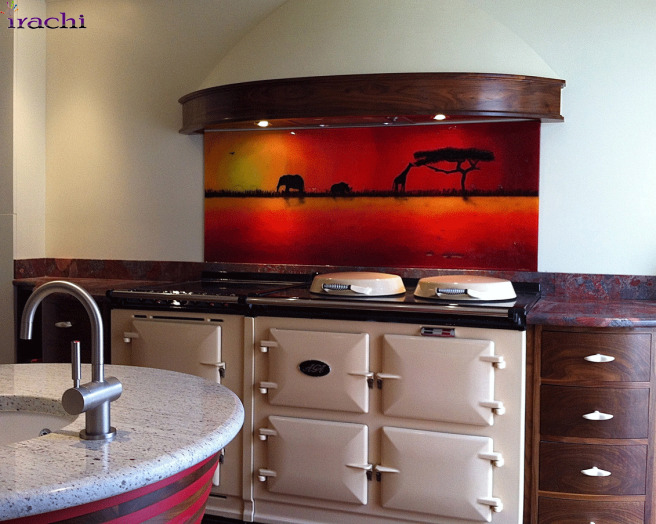 شیشه رنگی و طرحدار بین کابینت